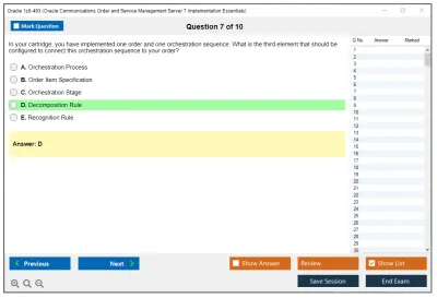 Oracle 1z0-493 Oracle Communications Order and Service Management Server 7 Implementation Essentials Practice test exam simulator test engine exam Prep practice test questions answers Image 7