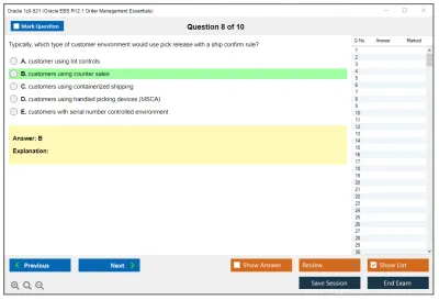 Oracle 1z0-521 Oracle EBS R12.1 Order Management Essentials Practice test exam simulator test engine exam Prep practice test questions answers Image 8