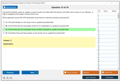 Salesforce CPQ-Specialist Salesforce Certified CPQ Specialist Practice test exam simulator test engine exam Prep practice test questions answers Image 13