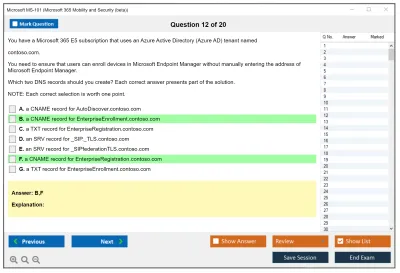 Microsoft MS-101 Microsoft 365 Mobility and Security Practice test exam simulator test engine exam Prep practice test questions answers Image 12