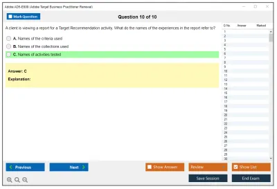 Adobe AD5-E809 Adobe Target Business Practitioner Renewal Practice test exam simulator test engine exam Prep practice test questions answers Image 10