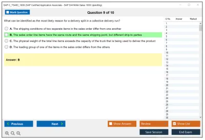 SAP C_TS460_1909 SAP Certified Application Associate - SAP S/4HANA Sales 1909 Upskilling Practice test exam simulator test engine exam Prep practice test questions answers Image 9