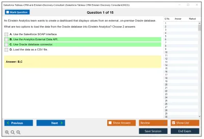 Salesforce Tableau-CRM-and-Einstein-Discovery-Consultant Salesforce Tableau CRM Einstein Discovery Consultant Practice test exam simulator test engine exam Prep practice test questions answers Image 1