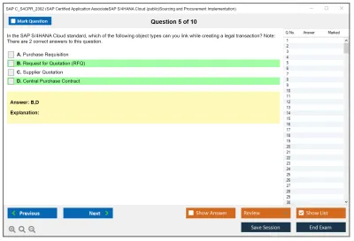 SAP C_S4CPR_2302 SAP Certified Application AssociateSAP S/4HANA Cloud (public)Sourcing and Procurement Implementation Practice test exam simulator test engine exam Prep practice test questions answers Image 5