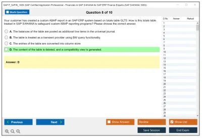 SAP P_S4FIN_1909 SAP Certified Application Professional - Financials in SAP S/4HANA for SAP ERP Finance Experts (SAP S/4HANA 1909) Practice test exam simulator test engine exam Prep practice test questions answers Image 8