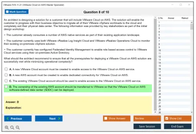 VMware 5V0-11.21 VMware Cloud on AWS Master Specialist Practice test exam simulator test engine exam Prep practice test questions answers Image 8
