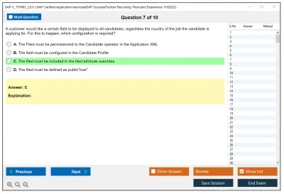 SAP C_THR83_2211 SAP Certified Application AssociateSAP SuccessFactors Recruiting: Recruiter Experience 1H/2022 Practice test exam simulator test engine exam Prep practice test questions answers Image 7