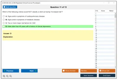ACSM 040-444 ACSM Registered Clinical Exercise Physiologist Practice test exam simulator test engine exam Prep practice test questions answers Image 11