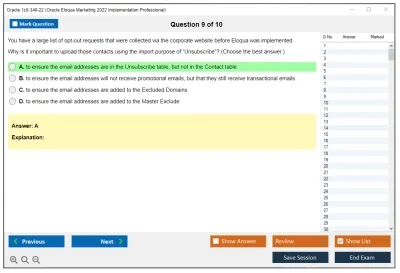 Oracle 1z0-340-22 Oracle Eloqua Marketing 2022 Implementation Professional Practice test exam simulator test engine exam Prep practice test questions answers Image 9