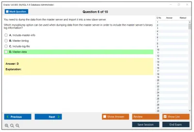 Oracle 1z0-883 MySQL 5.6 Database Administrator Practice test exam simulator test engine exam Prep practice test questions answers Image 6