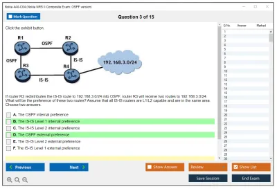 Nokia 4A0-C04 Nokia NRS II Composite Exam: OSPF version Practice test exam simulator test engine exam Prep practice test questions answers Image 3