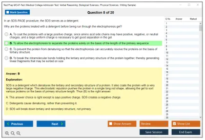 Test Prep MCAT-Test Medical College Admission Test: Verbal Reasoning, Biological Sciences, Physical Sciences, Writing Sample Practice test exam simulator test engine exam Prep practice test questions answers Image 8