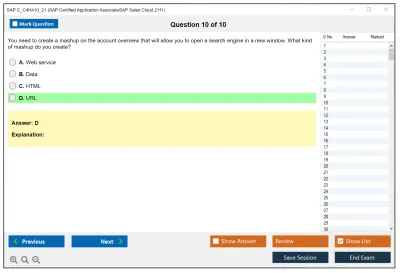 SAP C_C4H410_21 SAP Certified Associate - Implementation Consultant - SAP Sales Cloud Practice test exam simulator test engine exam Prep practice test questions answers Image 10