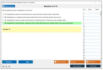 Oracle 1z0-432 Oracle Real Application Clusters 12c Essentials Practice test exam simulator test engine exam Prep practice test questions answers Image 6