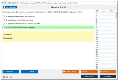 SAP E_S4CPE_2023 SAP Certified Specialist - SAP S/4HANA Cloud, private edition implementation with SAP Activate Practice test exam simulator test engine exam Prep practice test questions answers Image 8