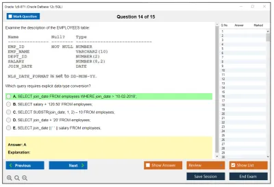 Oracle 1z0-071 Oracle Database 12c SQL Practice test exam simulator test engine exam Prep practice test questions answers Image 14