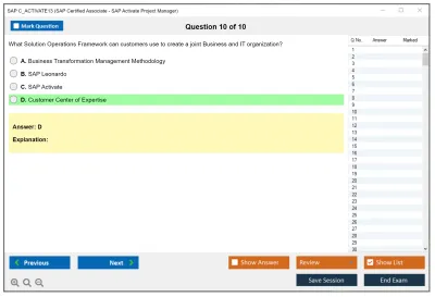 SAP C_ACTIVATE13 SAP Certified Associate - SAP Activate Project Manager Practice test exam simulator test engine exam Prep practice test questions answers Image 10