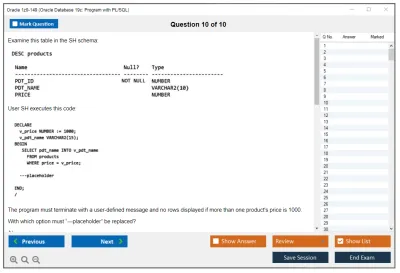 Oracle 1z0-149 Oracle Database 19c: Program with PL/SQL Practice test exam simulator test engine exam Prep practice test questions answers Image 10