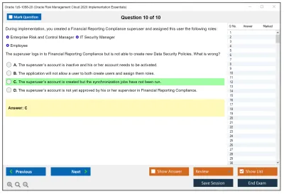 Oracle 1z0-1058-20 Oracle Risk Management Cloud 2020 Implementation Essentials Practice test exam simulator test engine exam Prep practice test questions answers Image 10