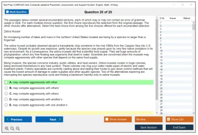 Test Prep COMPASS-Test Computer-adaptive Placement, Assessment, and Support System: English, Math, Writing Practice test exam simulator test engine exam Prep practice test questions answers Image 20