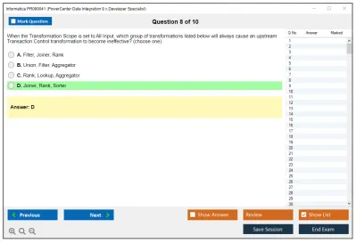 Informatica PR000041 PowerCenter Data Integration 9.x:Developer Specialist Practice test exam simulator test engine exam Prep practice test questions answers Image 8