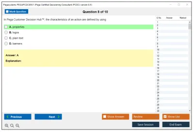 Pegasystems PEGAPCDC85V1 Pega Certified Decisioning Consultant (PCDC) version 8.5 Practice test exam simulator test engine exam Prep practice test questions answers Image 8
