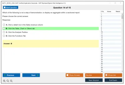 SAP C_BOWI_4302 SAP Certified Application Associate - SAP BusinessObjects Web Intelligence 4.3 Practice test exam simulator test engine exam Prep practice test questions answers Image 14
