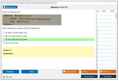 SAS Institute A00-215 SAS Certified Associate: Programming Fundamentals Using SAS 9.4 Practice test exam simulator test engine exam Prep practice test questions answers Image 10