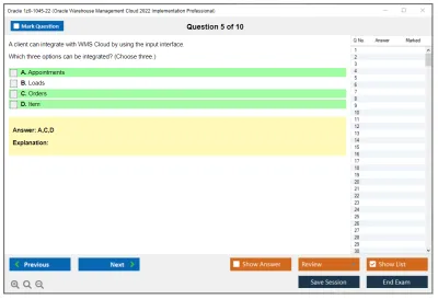 Oracle 1z0-1045-22 Oracle Warehouse Management Cloud 2022 Implementation Professional Practice test exam simulator test engine exam Prep practice test questions answers Image 5