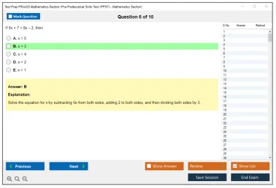 Test Prep PRAXIS-Mathematics-Section Pre-Professional Skills Test (PPST) - Mathematics Section Practice test exam simulator test engine exam Prep practice test questions answers Image 6