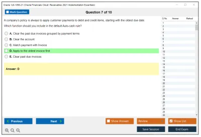 Oracle 1z0-1056-21 Oracle Financials Cloud: Receivables 2021 Implementation Essentials Practice test exam simulator test engine exam Prep practice test questions answers Image 7