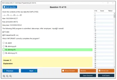 SAS Institute A00-211 SAS Base Programming for SAS 9 Practice test exam simulator test engine exam Prep practice test questions answers Image 13