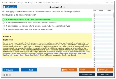 Oracle 1z0-1086-22 Oracle Enterprise Data Management Cloud 2022 Implementation Professional Practice test exam simulator test engine exam Prep practice test questions answers Image 8