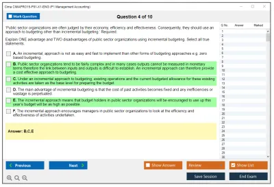 Cima CIMAPRO15-P01-X1-ENG P1 Management Accounting Practice test exam simulator test engine exam Prep practice test questions answers Image 4