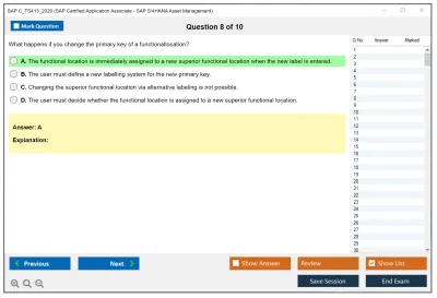 SAP C_TS413_2020 SAP Certified Application Associate - SAP S/4HANA Asset Management Practice test exam simulator test engine exam Prep practice test questions answers Image 8