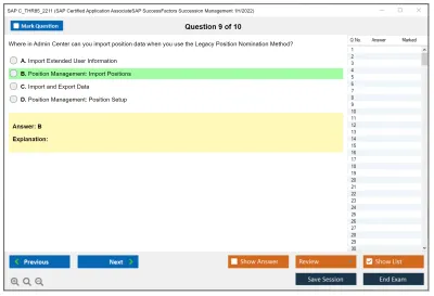 SAP C_THR85_2211 SAP Certified Application AssociateSAP SuccessFactors Succession Management 1H/2022 Practice test exam simulator test engine exam Prep practice test questions answers Image 9