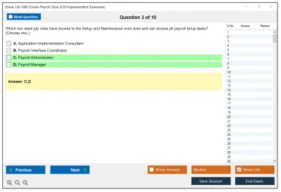 Oracle 1z0-1050 Oracle Payroll Cloud 2019 Implementation Essentials Practice test exam simulator test engine exam Prep practice test questions answers Image 3