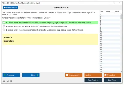 Adobe AD0-E406 Adobe Target Business Practitioner Expert Practice test exam simulator test engine exam Prep practice test questions answers Image 8