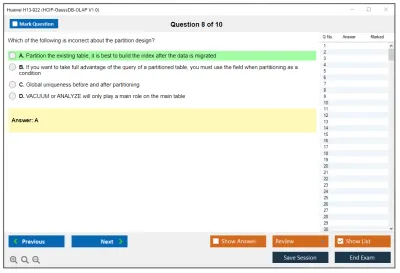 Huawei H13-922 HCIP-GaussDB-OLAP V1.0 Practice test exam simulator test engine exam Prep practice test questions answers Image 8