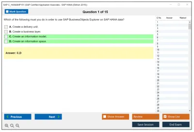 SAP C_HANAIMP151 SAP Certified Application Associate - SAP HANA (Edition 2015) Practice test exam simulator test engine exam Prep practice test questions answers Image 1