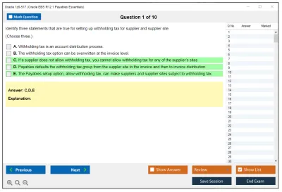 Oracle 1z0-517 Oracle EBS R12.1 Payables Essentials Practice test exam simulator test engine exam Prep practice test questions answers Image 1