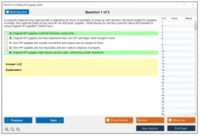 HP HP2-I14 Selling HP Supplies 2020 Practice test exam simulator test engine exam Prep practice test questions answers Image 1