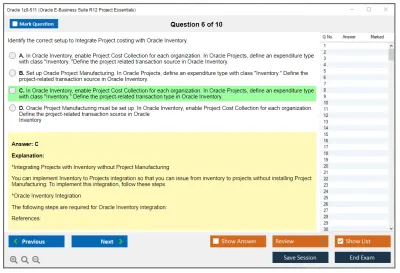 Oracle 1z0-511 Oracle E-Business Suite R12 Project Essentials Practice test exam simulator test engine exam Prep practice test questions answers Image 6