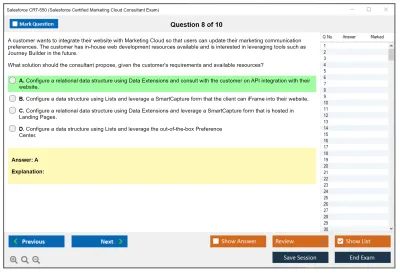 Salesforce CRT-550 Salesforce Certified Marketing Cloud Consultant Practice test exam simulator test engine exam Prep practice test questions answers Image 8