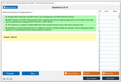 SAP C_MDG_90 SAP Certified Application Associate - SAP Master Data Governance Practice test exam simulator test engine exam Prep practice test questions answers Image 6
