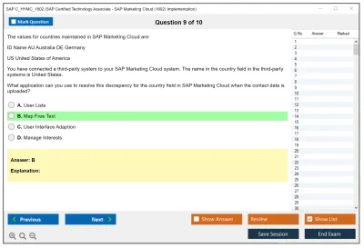 SAP C_HYMC_1802 SAP Certified Technology - SAP Marketing Cloud (1802) Implementation Practice test exam simulator test engine exam Prep practice test questions answers Image 9
