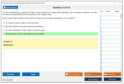 Salesforce Data-Architect Salesforce Certified Data Architect Practice test exam simulator test engine exam Prep practice test questions answers Image 13