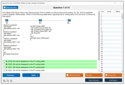 Huawei H12-261 HCIE-R&amp;S (Written) (Expert -Routing &amp; Switching) Practice test exam simulator test engine exam Prep practice test questions answers Image 7