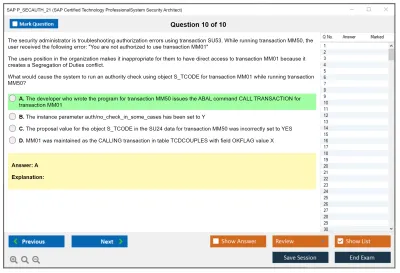 SAP P_SECAUTH_21 SAP Certified Technology ProfessionalSystem Security Architect Practice test exam simulator test engine exam Prep practice test questions answers Image 10