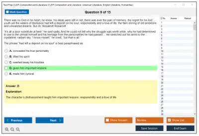 Test Prep CLEP-Composition-and-Literature CLEP Composition and Literature: American Literature, English Literature, Humanities Practice test exam simulator test engine exam Prep practice test questions answers Image 9